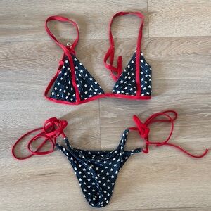 Star Pattern Bikini with Red Trim